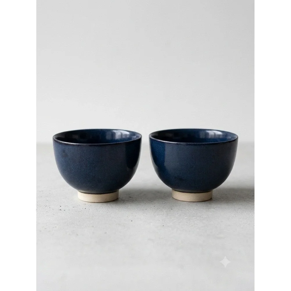 INFUSE Cobalt Blue Ceramic Stoneware Small Dip Sauce Bowls Set of 2 Glossy Glaze